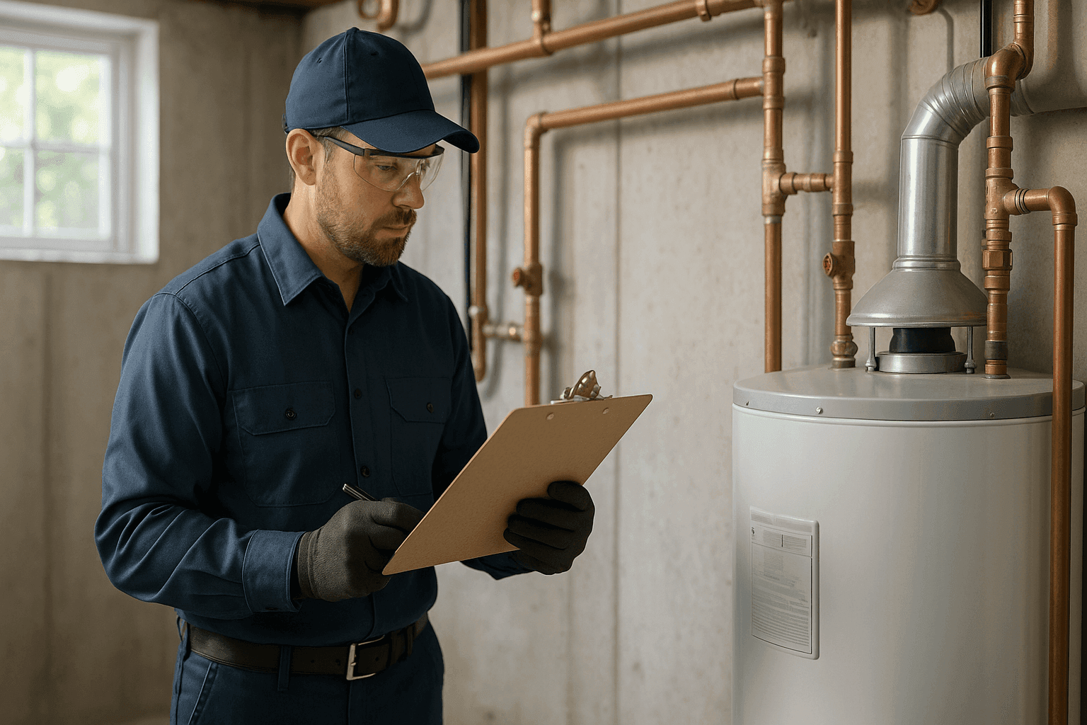 Plumber performing seasonal inspection on home pipes